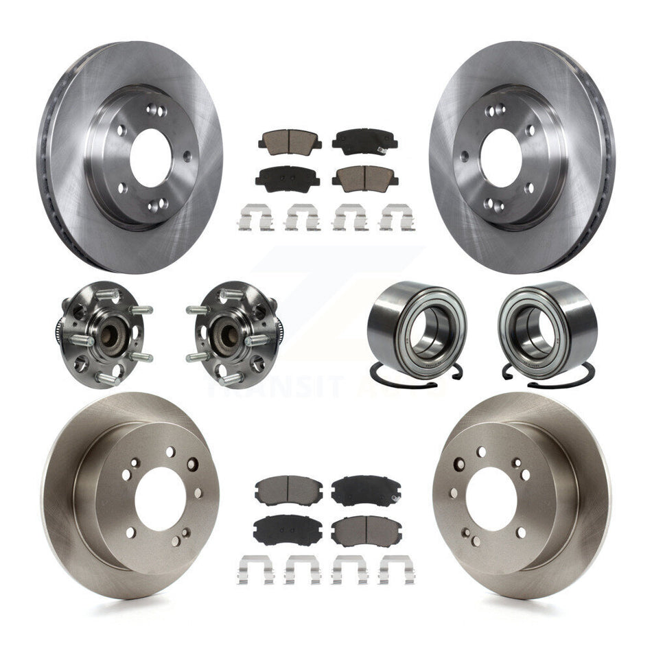 Front Rear Wheel Hub Bearings Assembly Disc Brake Rotors And Ceramic Pads Kit (10Pc) For 2010 Hyundai Elantra Sedan with Non-ABS From 03 23 10 KBB-117157