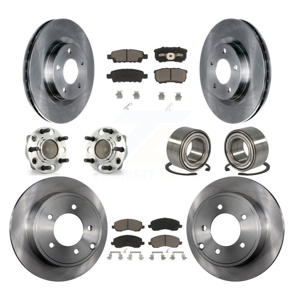 Front Rear Wheel Hub Bearings Assembly Disc Brake Rotors And Ceramic Pads Kit (10Pc) For 2007 Dodge Caliber FWD with Drum rear brakes Non-ABS With 294mm Diameter Rotor KBB-117165