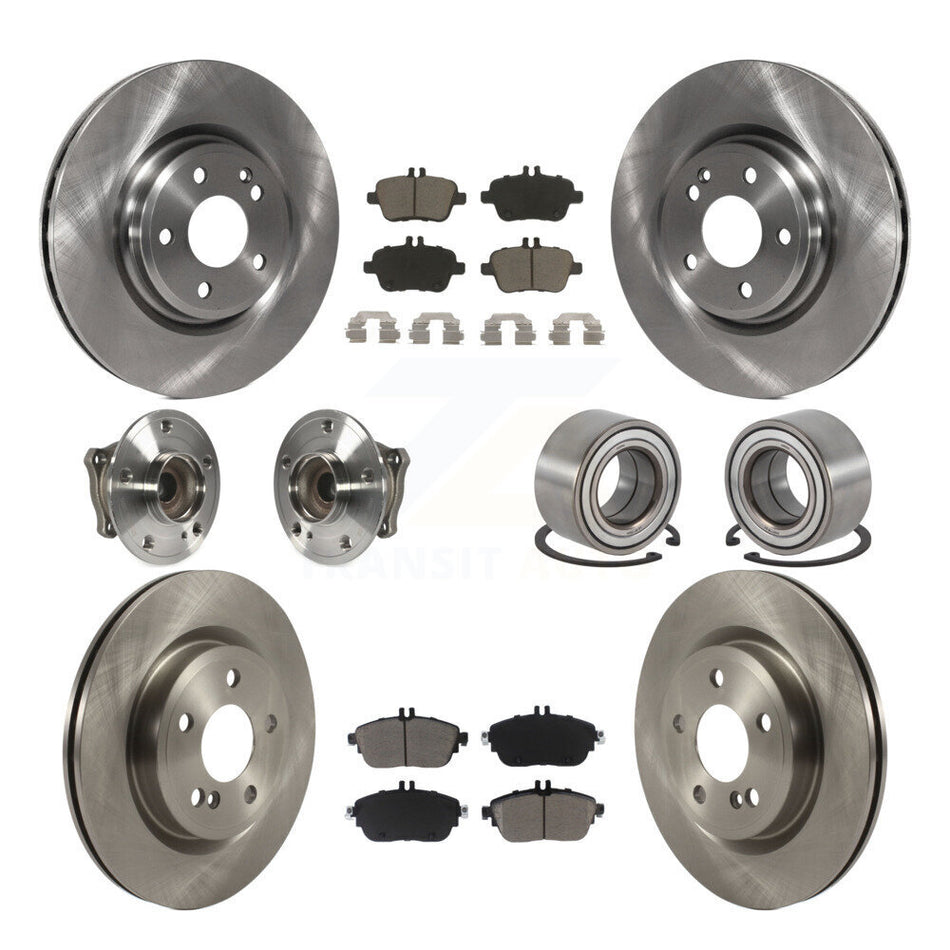 Front Rear Wheel Hub Bearings Assembly Disc Brake Rotors And Ceramic Pads Kit (10Pc) For 2015-2017 Mercedes-Benz GLA250 FWD With Vented KBB-117181