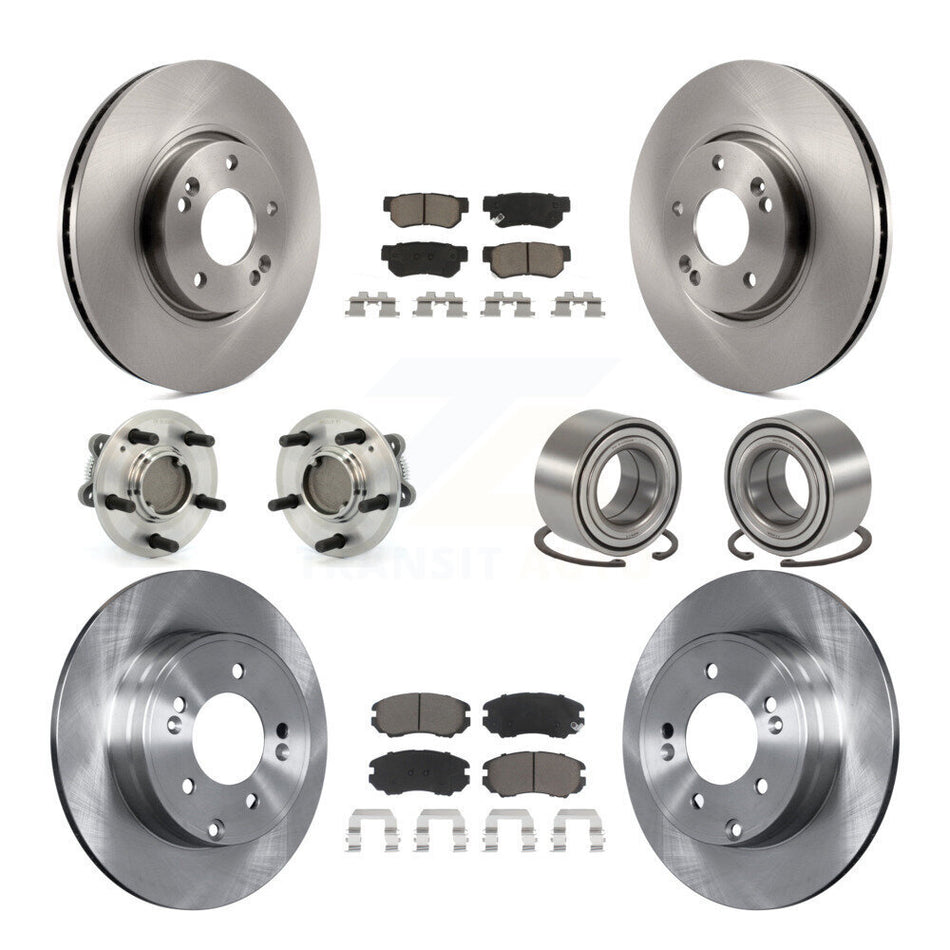 Front Rear Wheel Hub Bearings Assembly Disc Brake Rotors And Ceramic Pads Kit (10Pc) For Hyundai Sonata 3.3L KBB-117203