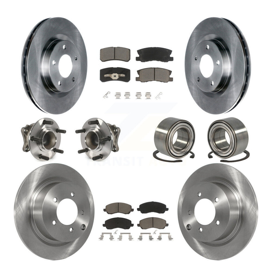 Front Rear Wheel Hub Bearings Assembly Disc Brake Rotors And Ceramic Pads Kit (10Pc) For Mitsubishi Outlander FWD with 2.4L KBB-117204