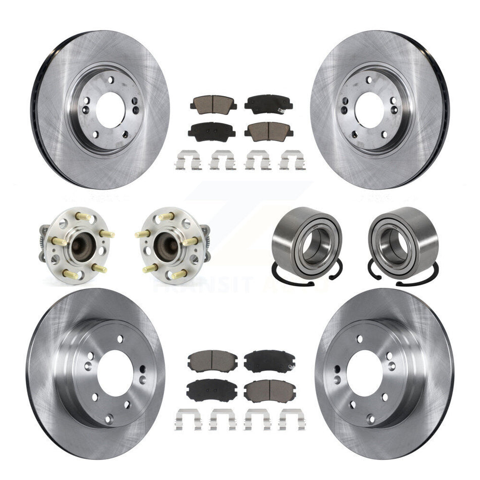 Front Rear Wheel Hub Bearings Assembly Disc Brake Rotors And Ceramic Pads Kit (10Pc) For 2011 Hyundai Azera KBB-117216