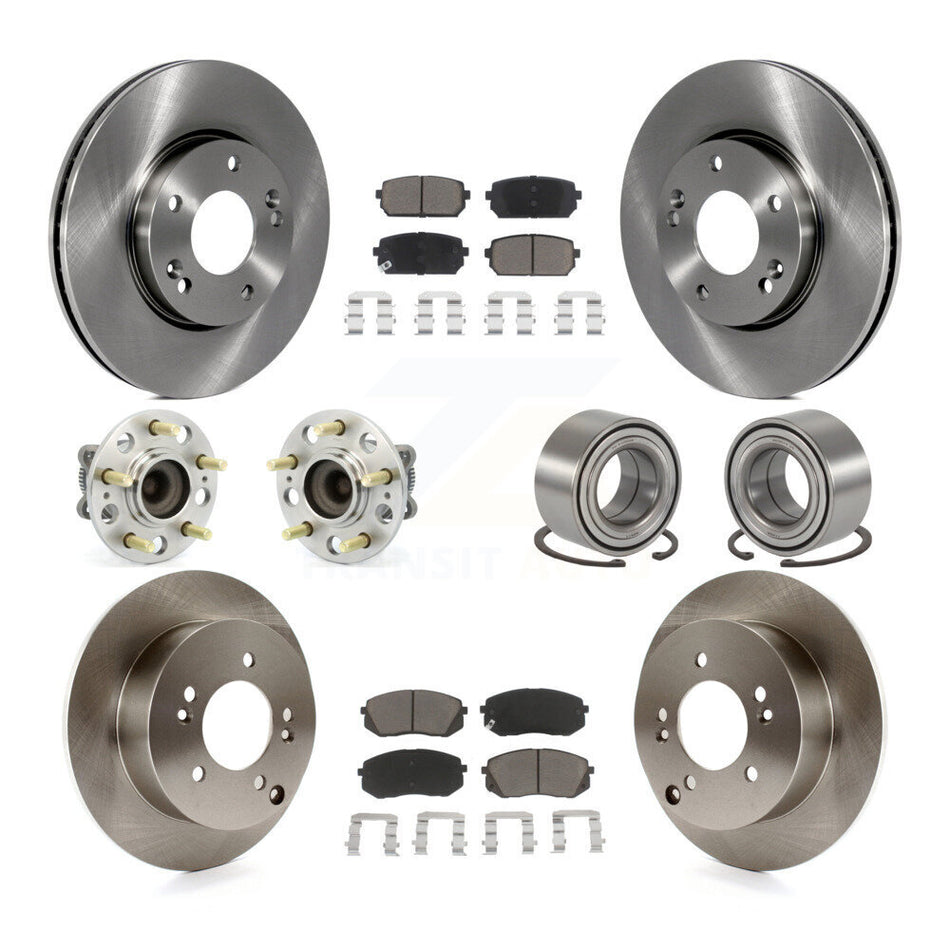 Front Rear Wheel Hub Bearings Assembly Disc Brake Rotors And Ceramic Pads Kit (10Pc) For 2008-2009 Kia Rondo KBB-117217