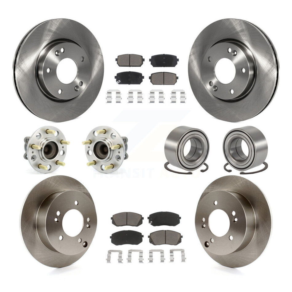 Front Rear Wheel Hub Bearings Assembly Disc Brake Rotors And Ceramic Pads Kit (10Pc) For 2010-2012 Kia Rondo KBB-117220