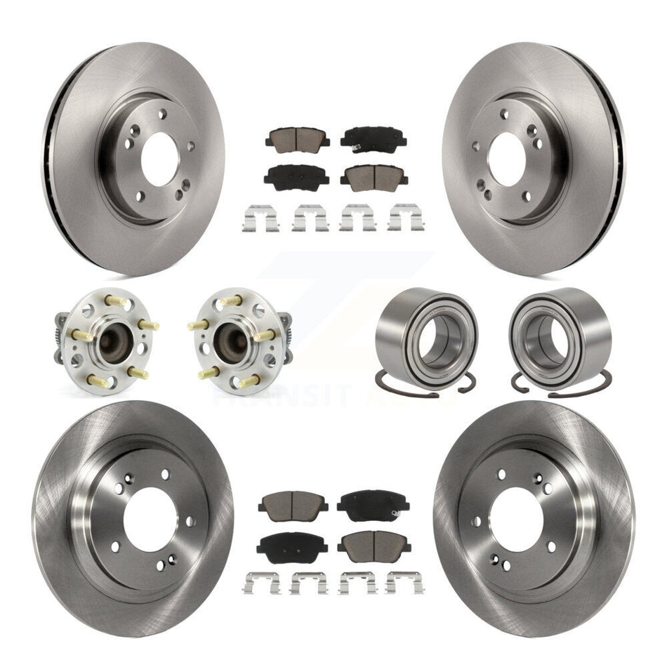 Front Rear Wheel Hub Bearings Assembly Disc Brake Rotors And Ceramic Pads Kit (10Pc) For 2013 Kia Optima 2.4L With Electric Parking KBB-117223