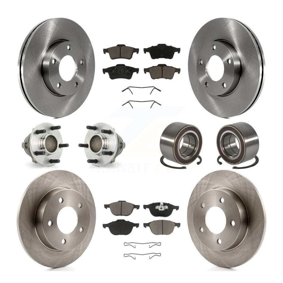 Front Rear Wheel Hub Bearings Assembly Disc Brake Rotors And Ceramic Pads Kit (10Pc) For 2005 Mazda 3 2.0L with 4-Wheel ABS From 01 05 KBB-117254