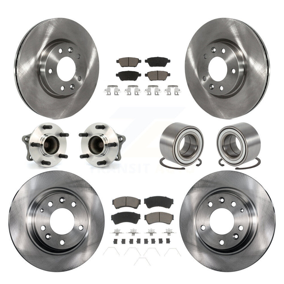 Front Rear Wheel Hub Bearings Assembly Disc Brake Rotors And Ceramic Pads Kit (10Pc) For 2009-2013 Mazda 6 3.7L KBB-117259
