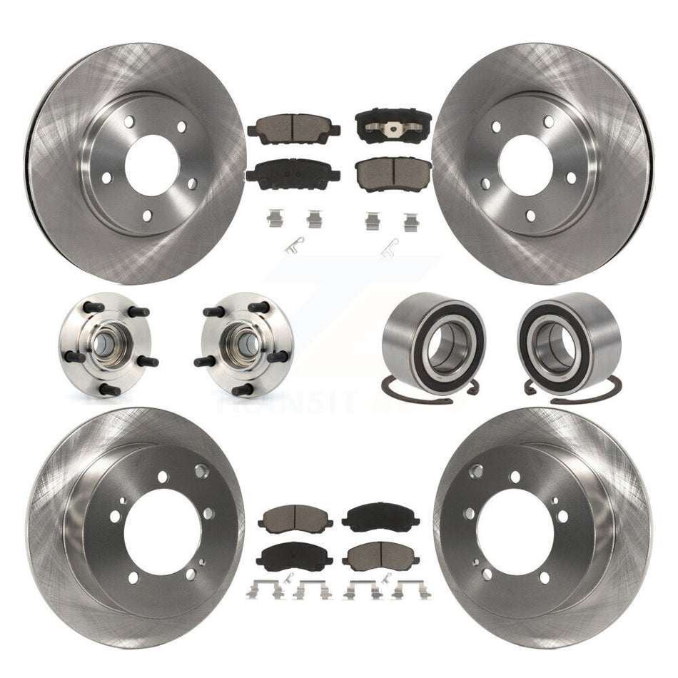 Front Rear Wheel Hub Bearings Assembly Disc Brake Rotors And Ceramic Pads Kit (10Pc) For 2004-2006 Mitsubishi Lancer Ralliart KBB-117266