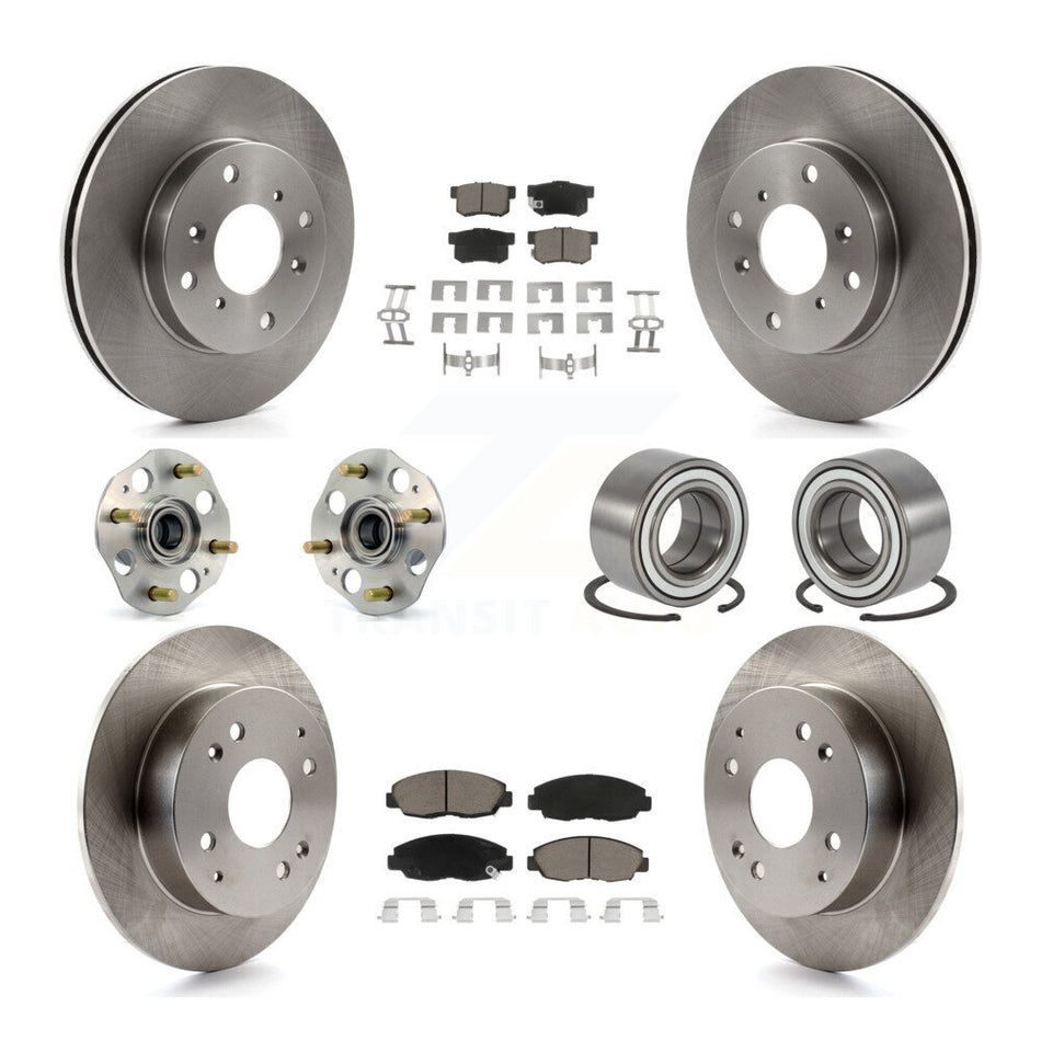 Front Rear Wheel Hub Bearings Assembly Disc Brake Rotors And Ceramic Pads Kit (10Pc) For 1998-2002 Honda Accord Coupe with 2.3L Drum rear brakes Non-ABS KBB-117280