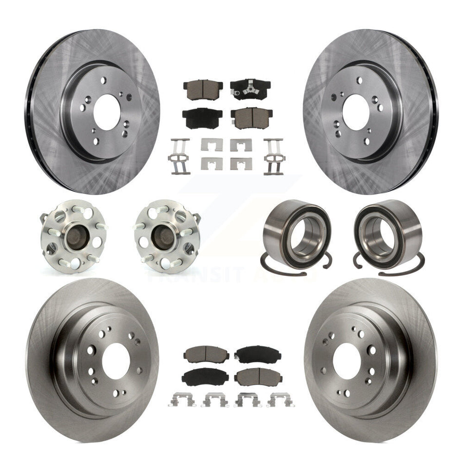 Front Rear Wheel Hub Bearings Assembly Disc Brake Rotors And Ceramic Pads Kit (10Pc) For Honda Accord Crosstour FWD KBB-117289