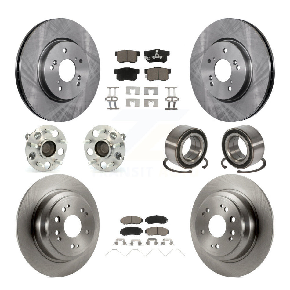 Front Rear Wheel Hub Bearings Assembly Disc Brake Rotors And Ceramic Pads Kit (10Pc) For 2013-2015 Honda Crosstour FWD KBB-117290