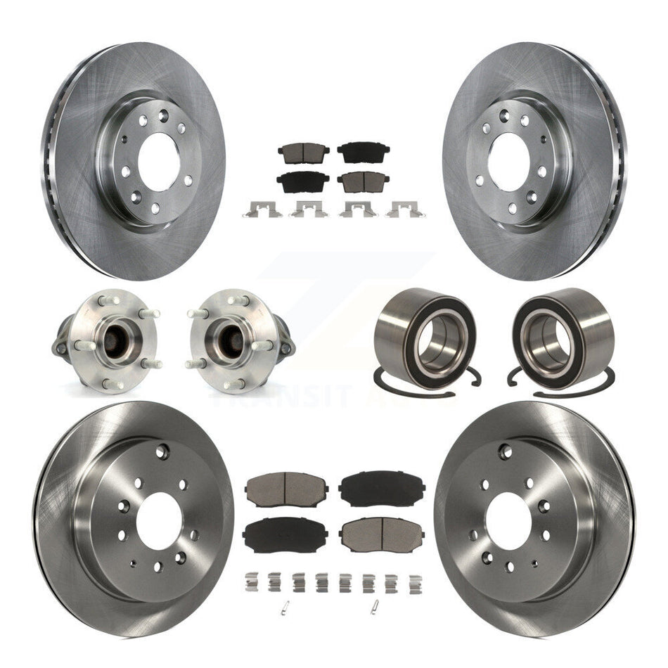 Front Rear Wheel Hub Bearings Assembly Disc Brake Rotors And Ceramic Pads Kit (10Pc) For 2007-2012 Mazda CX-7 FWD KBB-117297