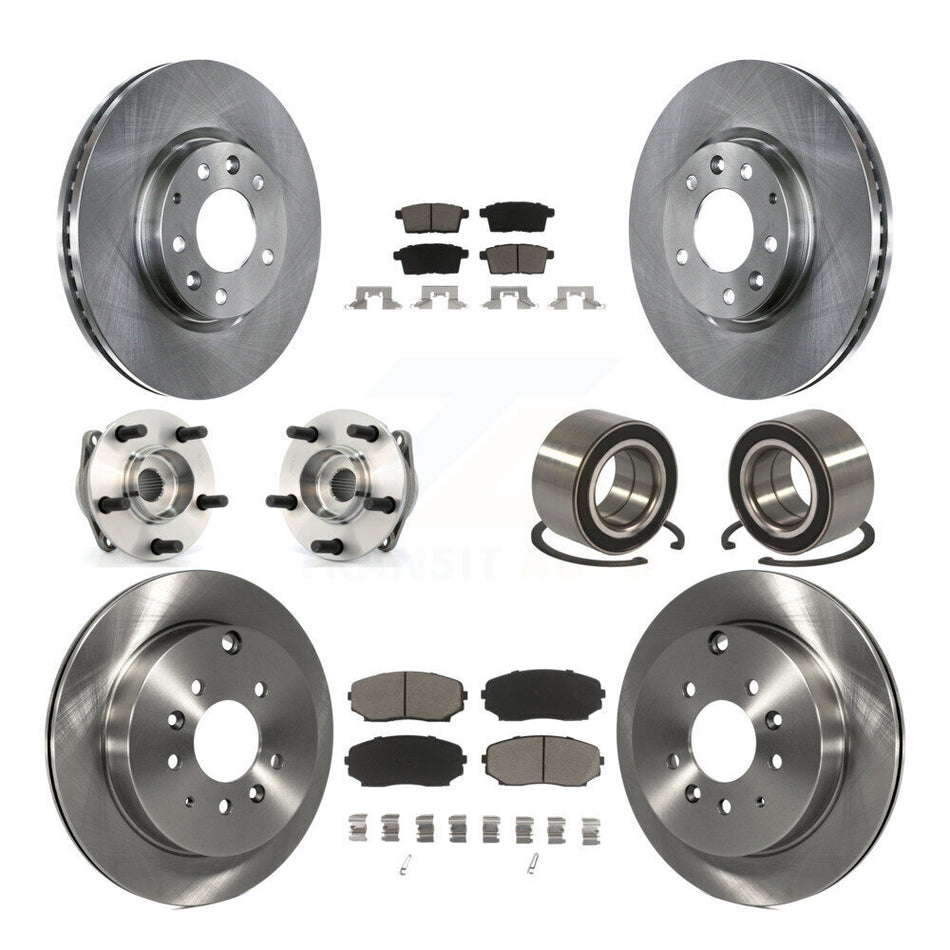 Front Rear Wheel Hub Bearings Assembly Disc Brake Rotors And Ceramic Pads Kit (10Pc) For 2007-2012 Mazda CX-7 AWD KBB-117298