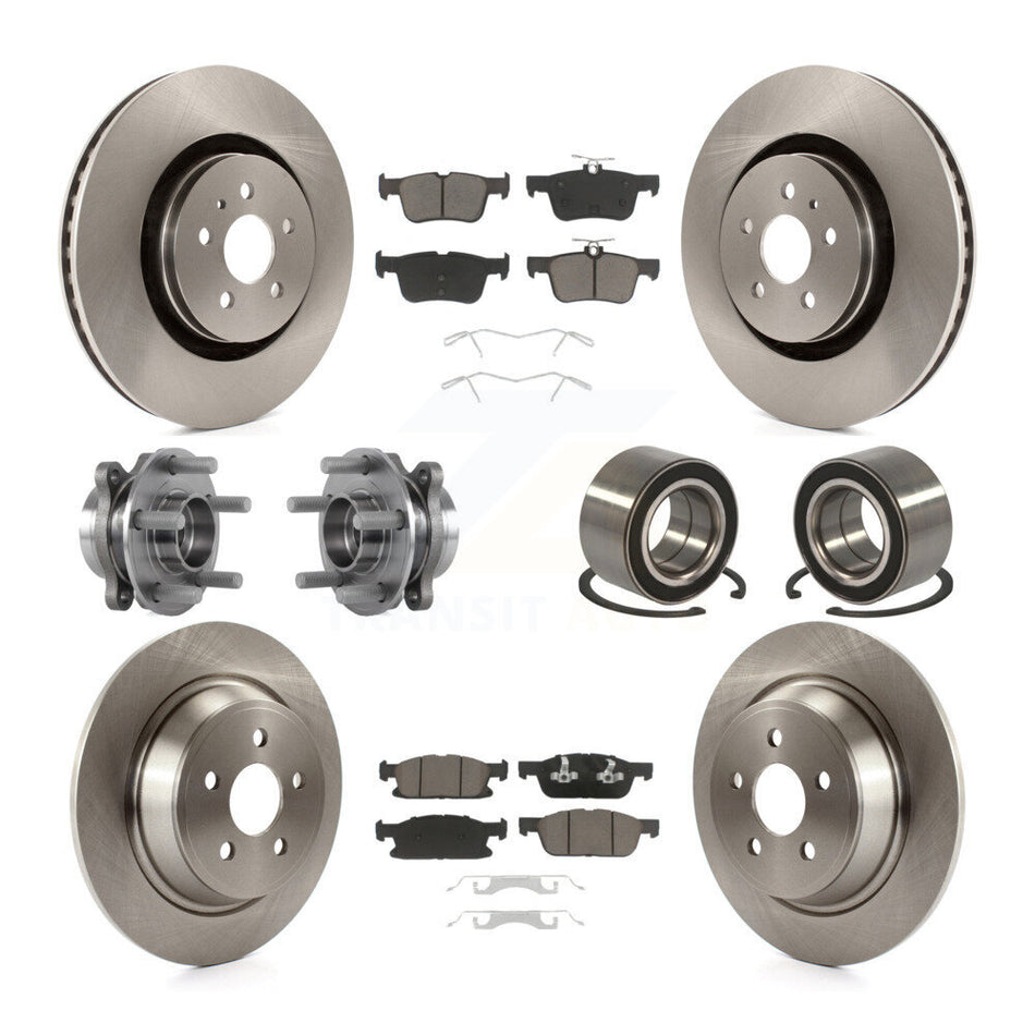Front Rear Wheel Hub Bearings Assembly Disc Brake Rotors And Ceramic Pads Kit (10Pc) For 2015 Ford Edge AWD KBB-117300