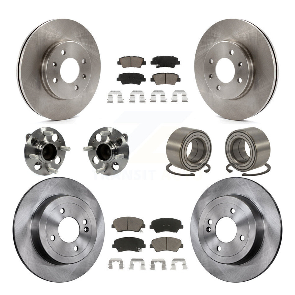 Front Rear Wheel Hub Bearings Assembly Disc Brake Rotors And Ceramic Pads Kit (10Pc) For 2012-2017 Hyundai Accent KBB-117340