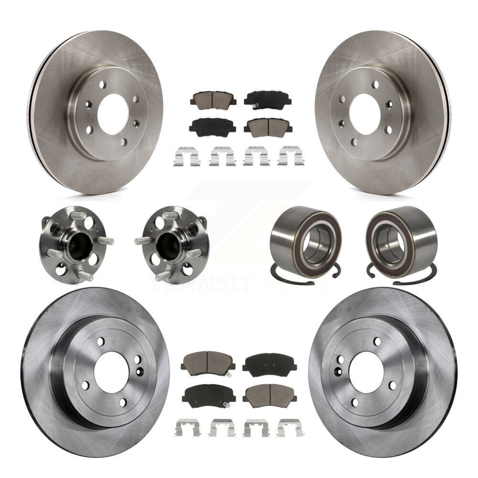 Front Rear Wheel Hub Bearings Assembly Disc Brake Rotors And Ceramic Pads Kit (10Pc) For Kia Rio KBB-117342