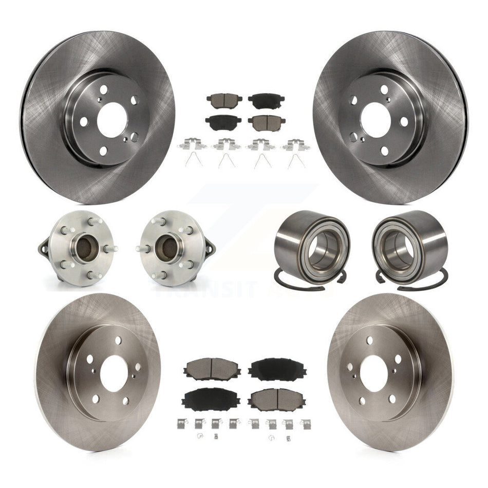 Front Rear Hub Bearings Disc Brake Rotors And Ceramic Pads Kit (10Pc) For Toyota Matrix KBB-117359
