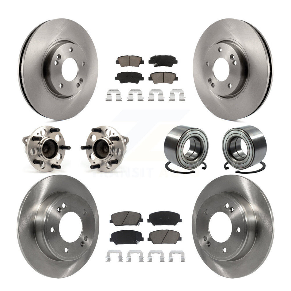 Front Rear Wheel Hub Bearings Assembly Disc Brake Rotors And Ceramic Pads Kit (10Pc) For Hyundai Veloster Kia Forte Koup KBB-117364