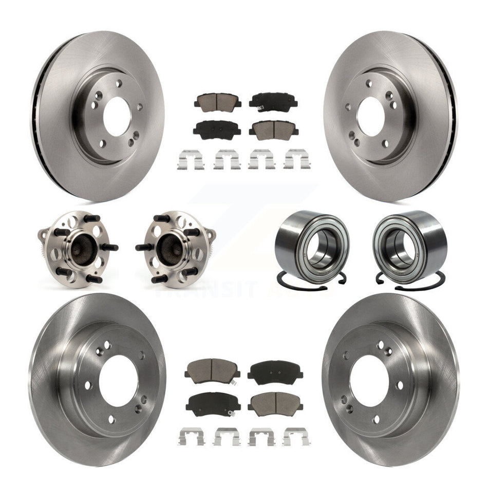 Front Rear Wheel Hub Bearings Assembly Disc Brake Rotors And Ceramic Pads Kit (10Pc) For 2015 Hyundai Veloster Tech RE FLEX SE KBB-117368