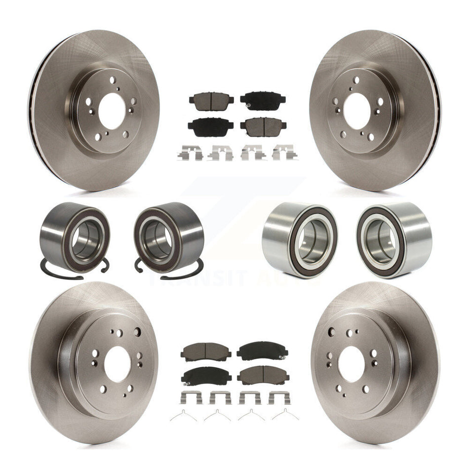 Front Rear Wheel Bearings Disc Brake Rotors And Ceramic Pads Kit (10Pc) For 2006-2014 Honda Ridgeline KBB-117379