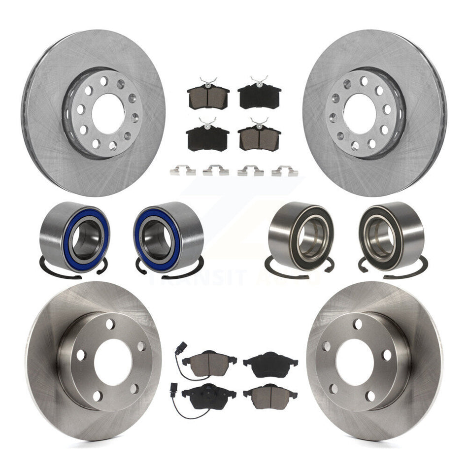 Front Rear Wheel Bearings Disc Brake Rotors And Ceramic Pads Kit (10Pc) For Volkswagen Passat AWD with 2.8L KBB-117392