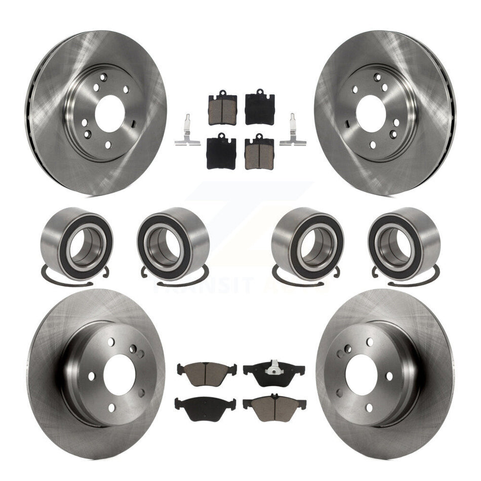 Front Rear Wheel Bearings Disc Brake Rotors And Ceramic Pads Kit (10Pc) For 1998-2002 Mercedes-Benz E320 4Matic with Sedan KBB-117400