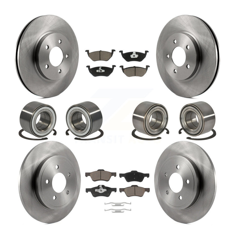 Front Rear Wheel Bearings Disc Brake Rotors And Ceramic Pads Kit (10Pc) For Ford Escape Mercury Mariner Mazda Tribute KBB-117403