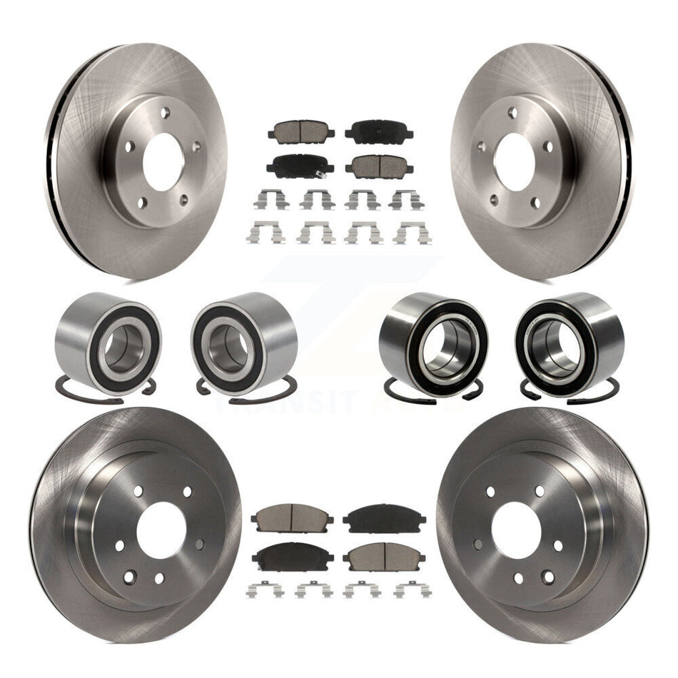 Front Rear Wheel Bearings Disc Brake Rotors And Ceramic Pads Kit (10Pc) For 2005-2006 Nissan X-Trail FWD KBB-117427