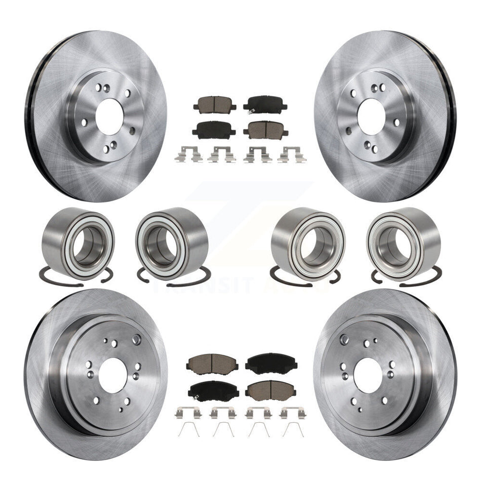 Front Rear Wheel Bearings Disc Brake Rotors And Ceramic Pads Kit (10Pc) For 2003-2004 Honda Pilot KBB-117433