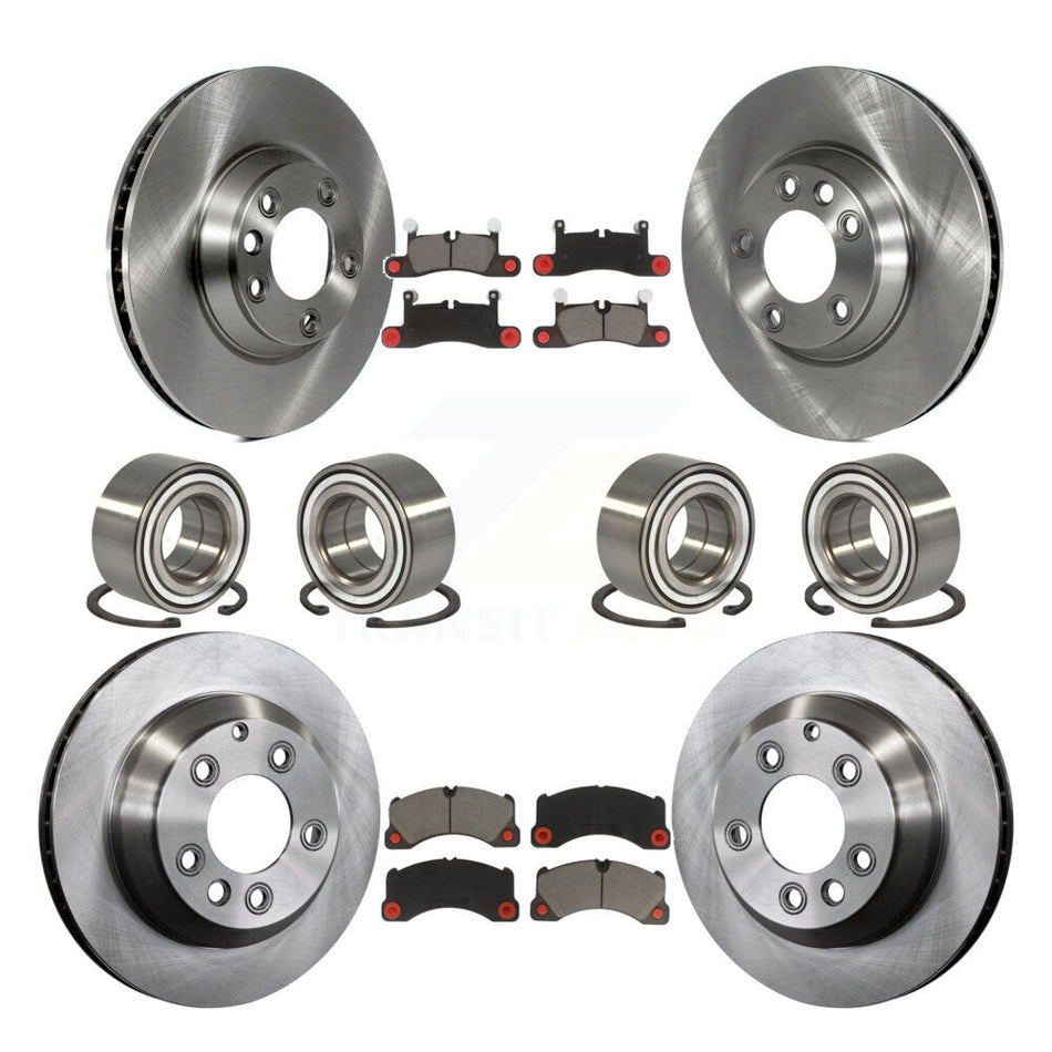 Front Rear Wheel Bearings Disc Brake Rotors And Ceramic Pads Kit (10Pc) For 2011-2012 Porsche Cayenne Base With 380mm Diameter Rotor KBB-117439