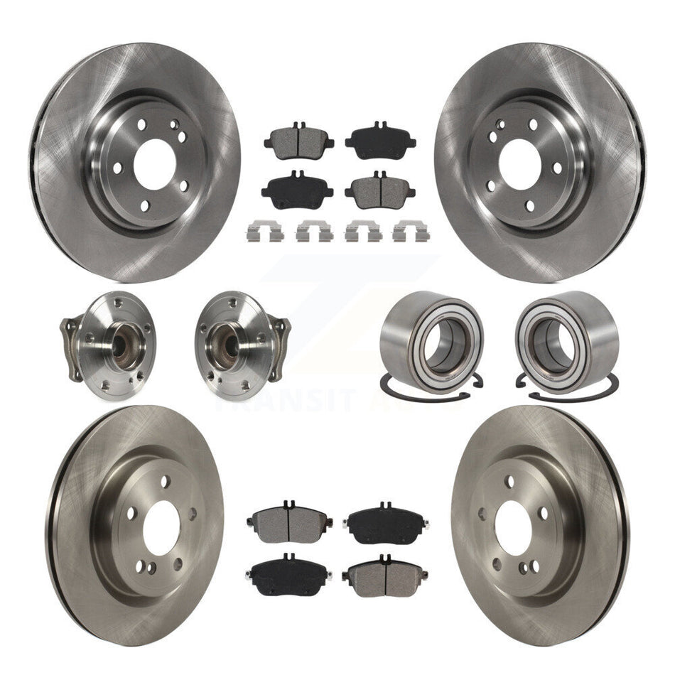 Front Rear Wheel Hub Bearings Assembly Disc Brake Rotors And Semi-Metallic Pads Kit (10Pc) For 2015-2017 Mercedes-Benz GLA250 FWD With Vented KBB-117461