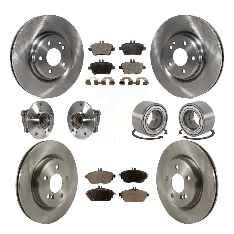 Front Rear Wheel Hub Bearings Assembly Disc Brake Rotors And Ceramic Pads Kit (10Pc) For 2015-2017 Mercedes-Benz GLA250 FWD With Vented KBB-117472