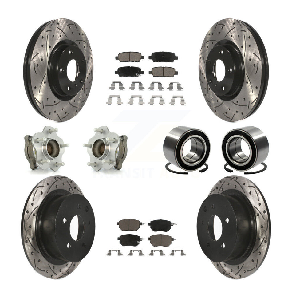 Front Rear Wheel Hub Bearings Assembly Coated Disc Brake Rotors And Ceramic Pads Kit (10Pc) For Nissan Altima Maxima KBB-117479
