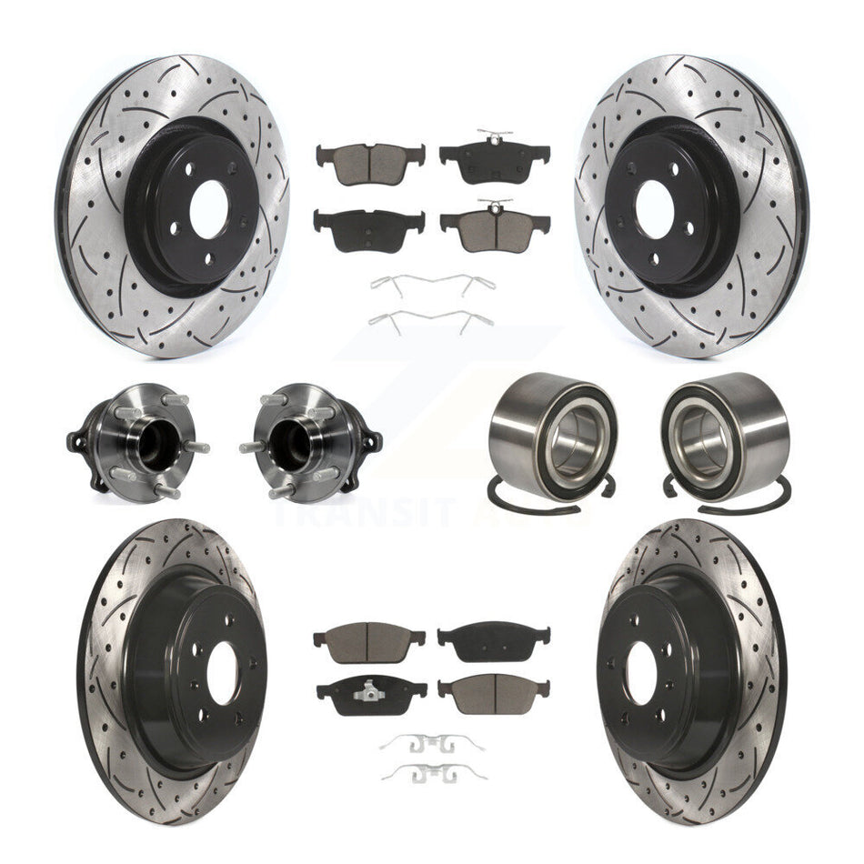 Front Rear Wheel Hub Bearings Assembly Coated Disc Brake Rotors And Ceramic Pads Kit (10Pc) For Lincoln MKC KBB-117488