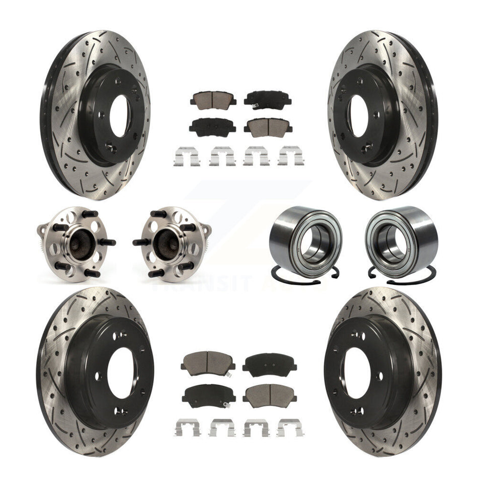 Front Rear Wheel Hub Bearings Assembly Coated Disc Brake Rotors And Ceramic Pads Kit (10Pc) For Hyundai Elantra Kia Forte Veloster GT Forte5 Coupe Koup KBB-117496