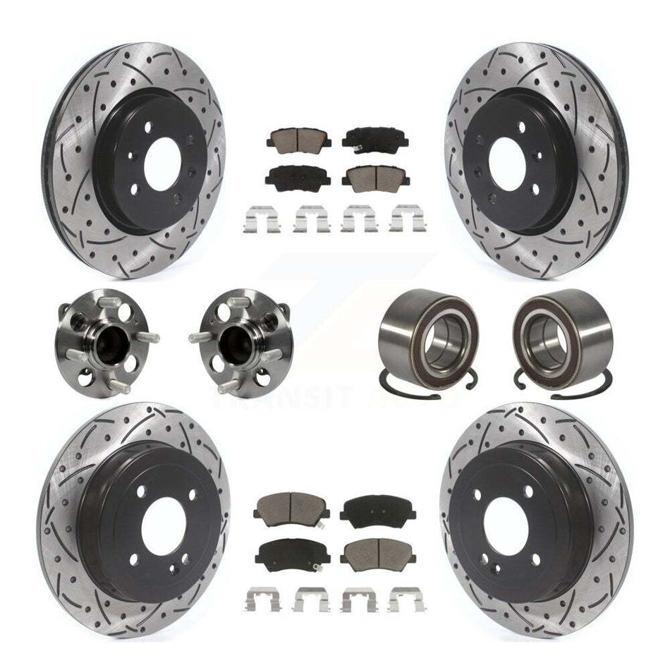 Front Rear Wheel Hub Bearings Assembly Coated Disc Brake Rotors And Ceramic Pads Kit (10Pc) For Kia Rio KBB-117499