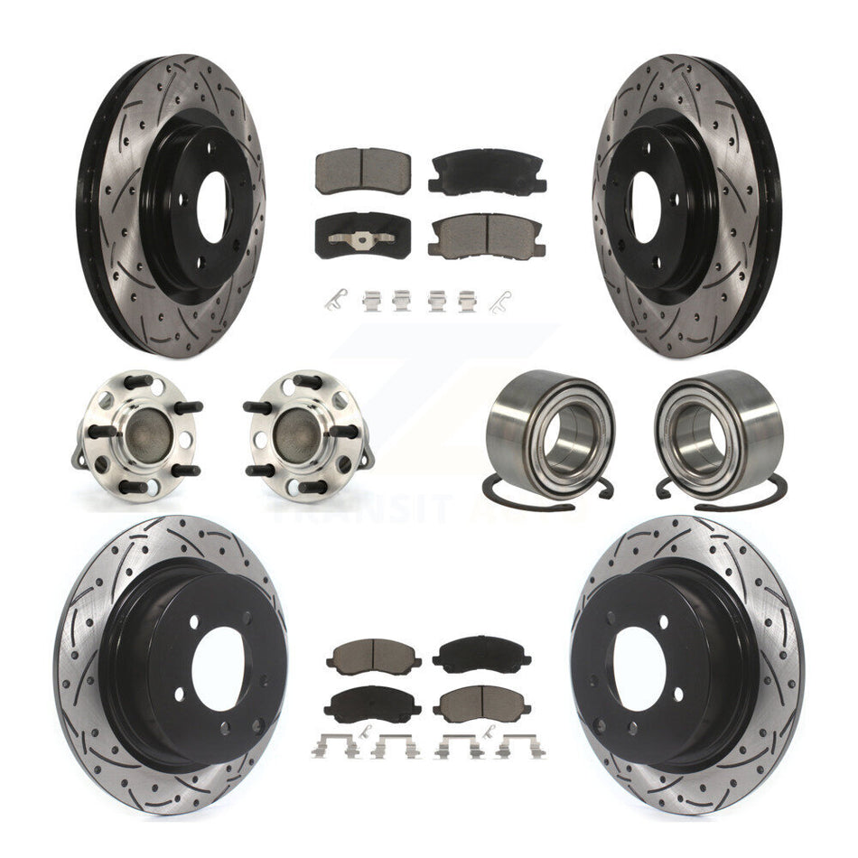 Front Rear Wheel Hub Bearings Assembly Coated Disc Brake Rotors And Ceramic Pads Kit (10Pc) For Jeep Patriot Compass With 302mm Diameter Rotor FWD KBB-117507