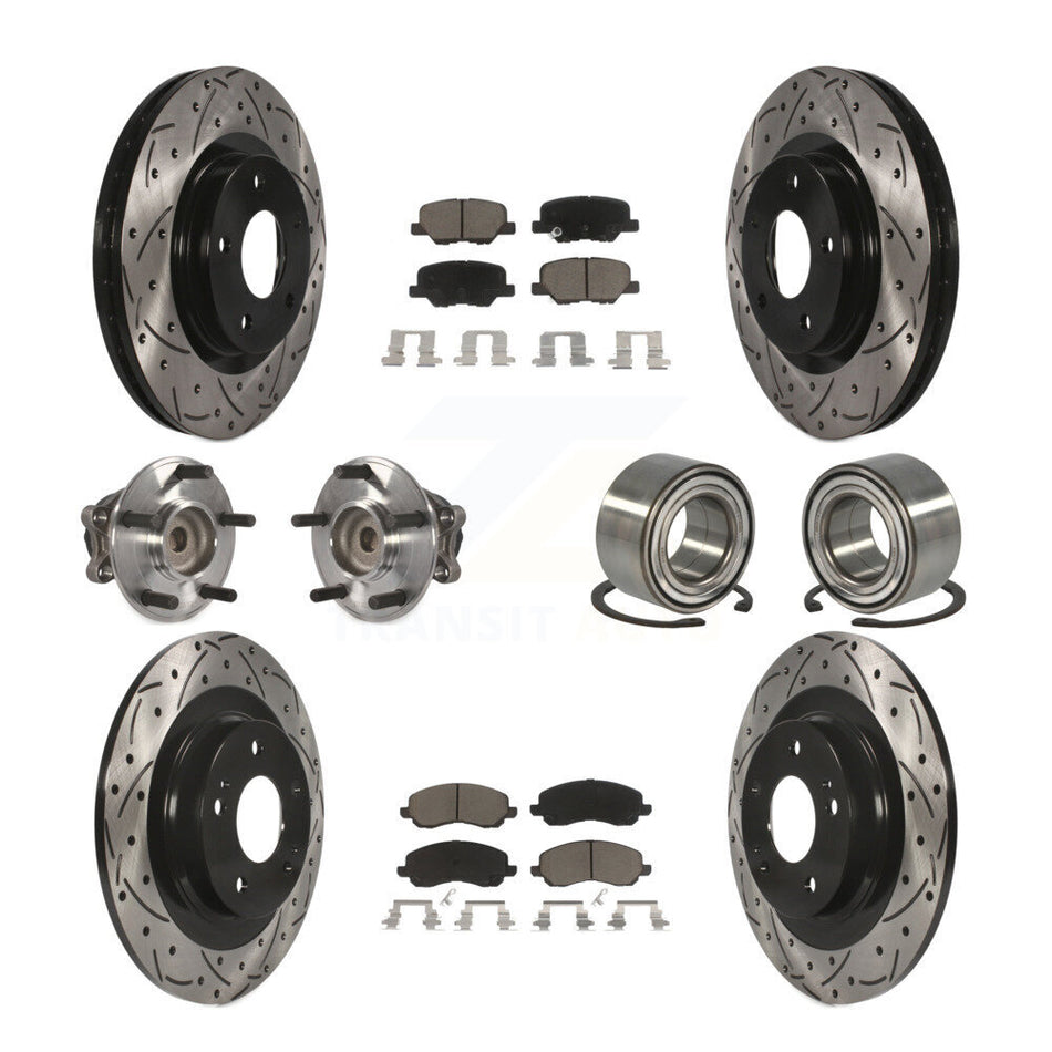 Front Rear Wheel Hub Bearings Assembly Coated Disc Brake Rotors And Ceramic Pads Kit (10Pc) For Mitsubishi Outlander Sport RVR KBB-117519