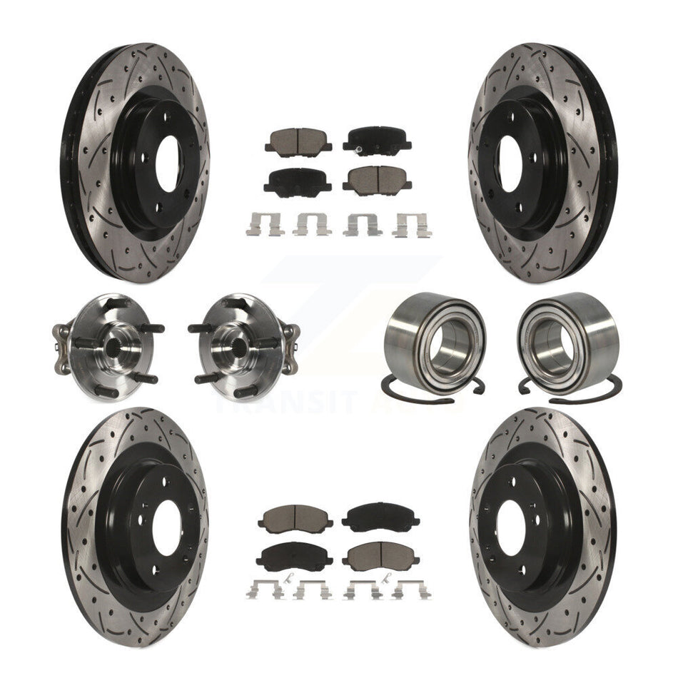 Front Rear Wheel Hub Bearings Assembly Coated Disc Brake Rotors And Ceramic Pads Kit (10Pc) For Mitsubishi Outlander Sport RVR KBB-117520