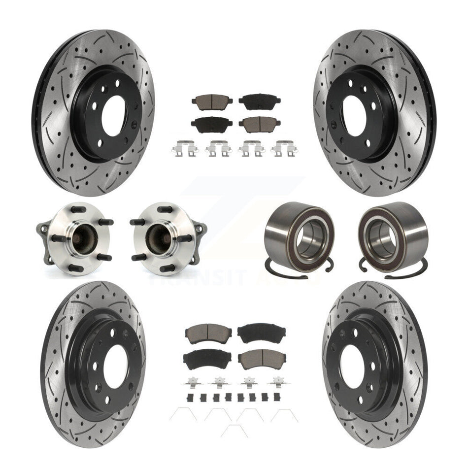Front Rear Wheel Hub Bearings Assembly Coated Disc Brake Rotors And Ceramic Pads Kit (10Pc) For 2009-2013 Mazda 6 2.5L KBB-117532