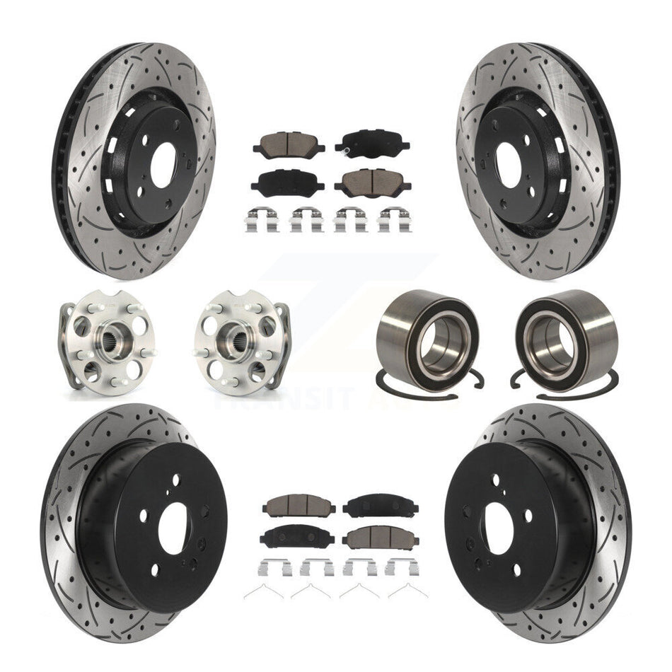 Front Rear Wheel Hub Bearings Assembly Coated Disc Brake Rotors And Ceramic Pads Kit (10Pc) For 2009-2016 Toyota Venza AWD KBB-117535