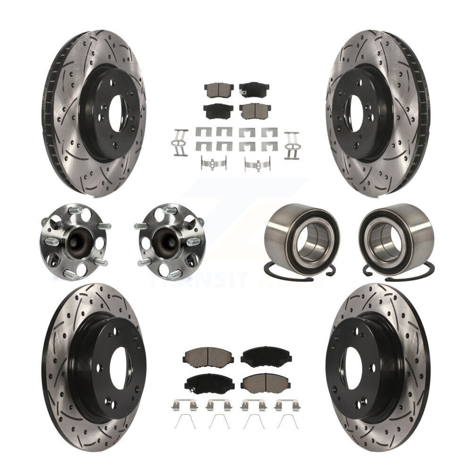 Front Rear Wheel Hub Bearings Assembly Coated Disc Brake Rotors And Ceramic Pads Kit (10Pc) For 2015 Honda Civic EX with Coupe Manual transmission KBB-117540