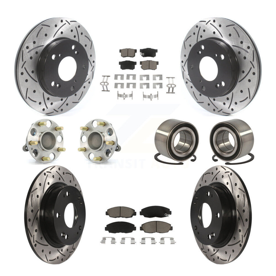 Front Rear Wheel Hub Bearings Assembly Coated Disc Brake Rotors And Ceramic Pads Kit (10Pc) For Honda Civic KBB-117544
