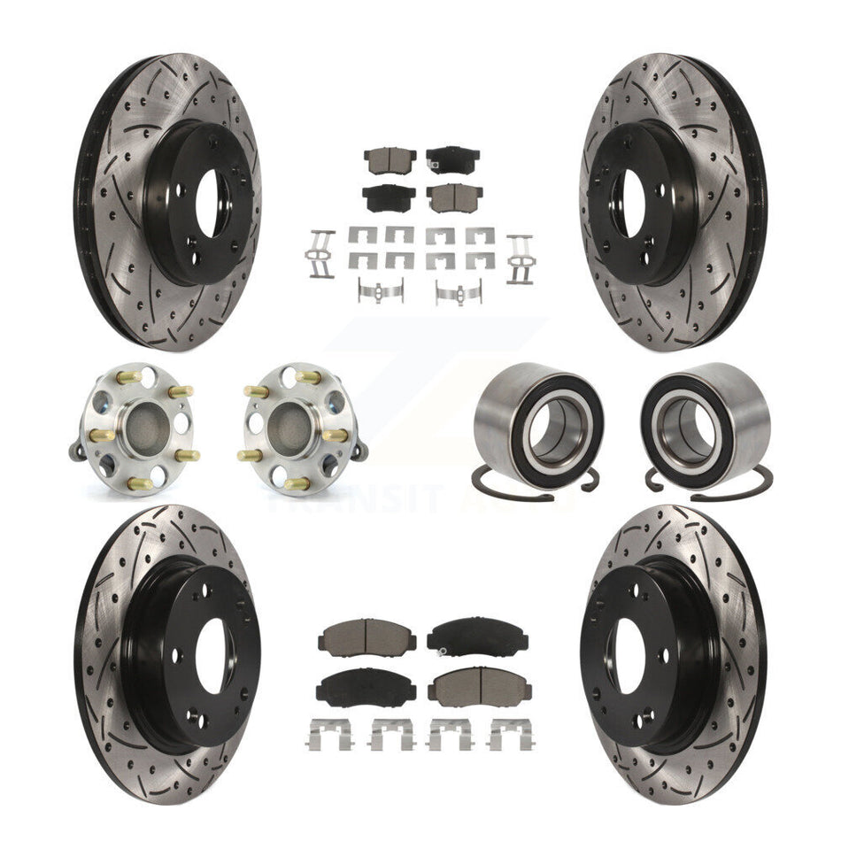 Front Rear Wheel Hub Bearings Assembly Coated Disc Brake Rotors And Ceramic Pads Kit (10Pc) For Acura CSX KBB-117545