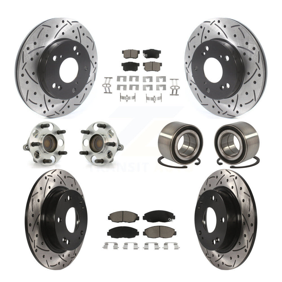 Front Rear Wheel Hub Bearings Assembly Coated Disc Brake Rotors And Ceramic Pads Kit (10Pc) For Honda Civic KBB-117547
