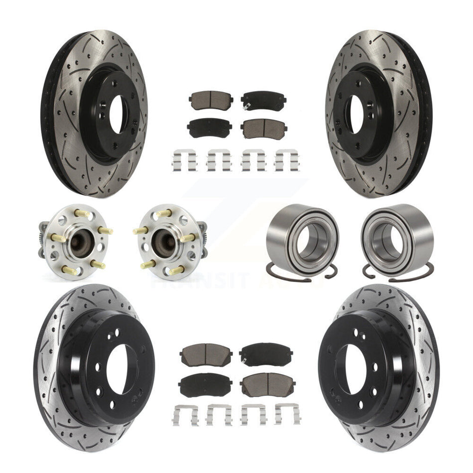 Front Rear Wheel Hub Bearings Assembly Coated Disc Brake Rotors And Ceramic Pads Kit (10Pc) For Kia Sportage Hyundai Tucson FWD KBB-117548