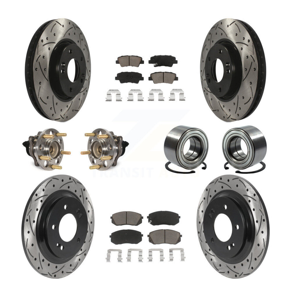 Front Rear Wheel Hub Bearings Assembly Coated Disc Brake Rotors And Ceramic Pads Kit (10Pc) For Kia Soul EV KBB-117554