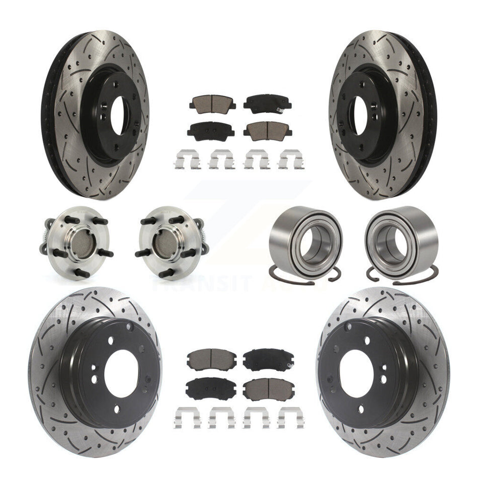 Front Rear Wheel Hub Bearings Assembly Coated Disc Brake Rotors And Ceramic Pads Kit (10Pc) For Hyundai Sonata 3.3L KBB-117556
