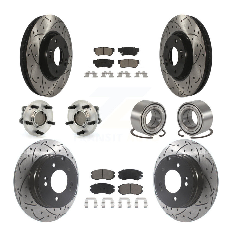 Front Rear Wheel Hub Bearings Assembly Coated Disc Brake Rotors And Ceramic Pads Kit (10Pc) For Hyundai Sonata 3.3L KBB-117557