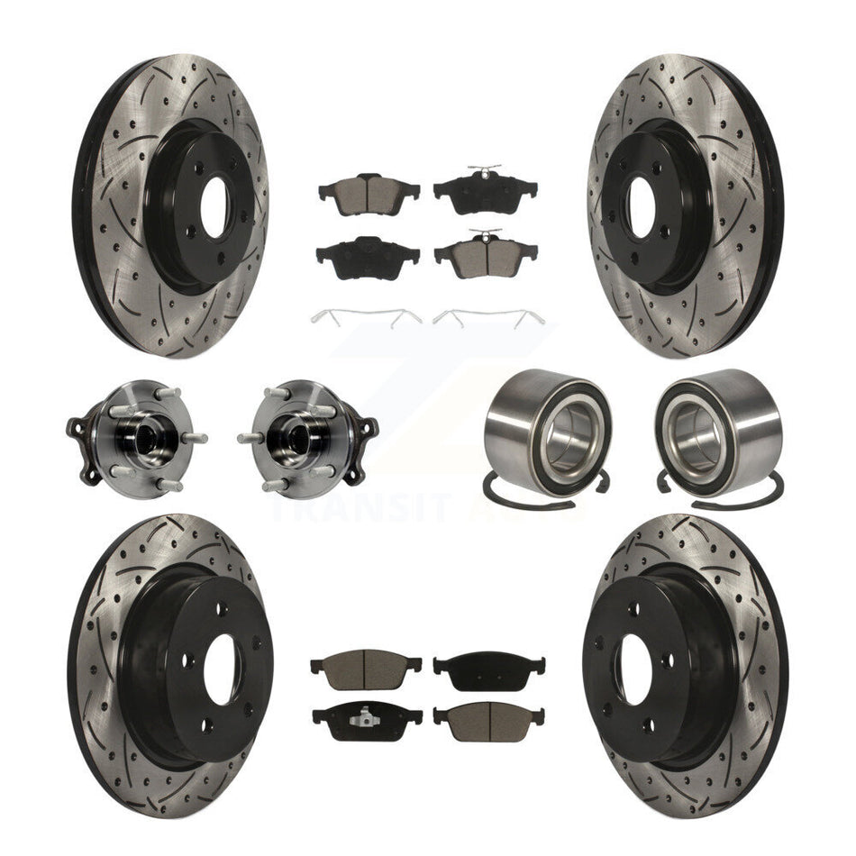 Front Rear Wheel Hub Bearings Assembly Coated Disc Brake Rotors And Ceramic Pads Kit (10Pc) For 2013-2016 Ford Escape AWD with 2.0L 1.6L KBB-117560